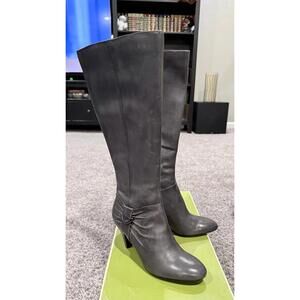 NIB Naturalizer Gray Leather Mid-Calf Heeled Boots Women’s Size 8